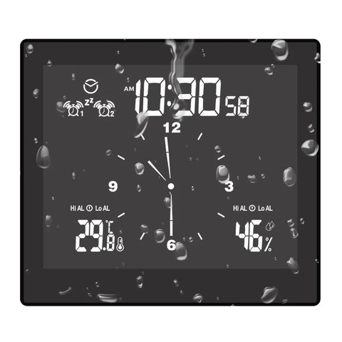 Smart Bathroom Clock SPA Temperature Humidity Meter IP65 Waterproof LCD Home Desktop Timer Analog Display Count Down Limit Alarm