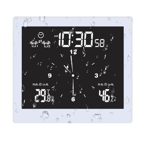 Smart Bathroom Clock SPA Temperature Humidity Meter IP65 Waterproof LCD Home Desktop Timer Analog Display Count Down Limit Alarm