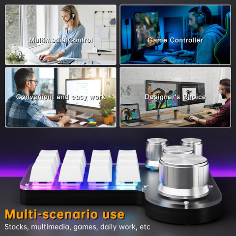 Programmable Macro Keyboard 12-Keys 4 Knob Gaming Keypad with USB Wired+BT Dual Mode Multi-Purpose Shortcut Custom Keypad