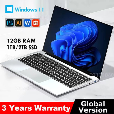 Laptop Computer 14.1" 12GB RAM 1TB 2TB SSD Windows 11 Notebook Office Learn Recreation Entertainment Portable Laptops
