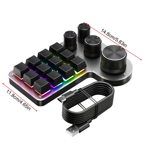 Programmable Macro Keyboard 12-Keys 4 Knob Gaming Keypad with USB Wired+BT Dual Mode Multi-Purpose Shortcut Custom Keypad