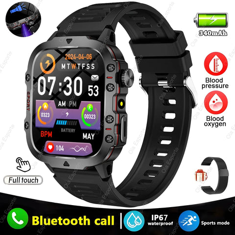 2025 New Military Smart Watch Men IP68 5ATM Outdoor Sports Fitness Tracker Health Monitoring 1.81Inch Bluetooth Calls Smartwatch