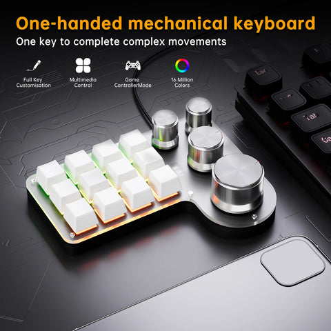 Programmable Macro Keyboard 12-Keys 4 Knob Gaming Keypad with USB Wired+BT Dual Mode Multi-Purpose Shortcut Custom Keypad