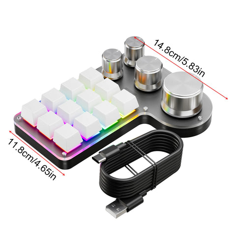 Programmable Macro Keyboard 12-Keys 4 Knob Gaming Keypad with USB Wired+BT Dual Mode Multi-Purpose Shortcut Custom Keypad