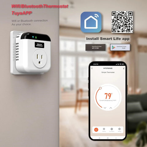 Smart Wifi Thermostat Plug Socket Programmable Plug-In Temperature Controller App Remote Control Thermostat US Plug-Y47A